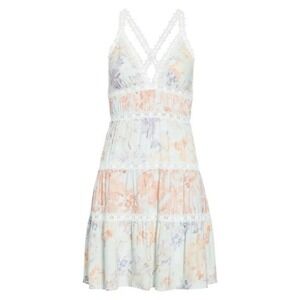 NWT Alice + Olivia Karolina Water Pedal Venus Blue Floral V-neck Mini Dress Sz 4